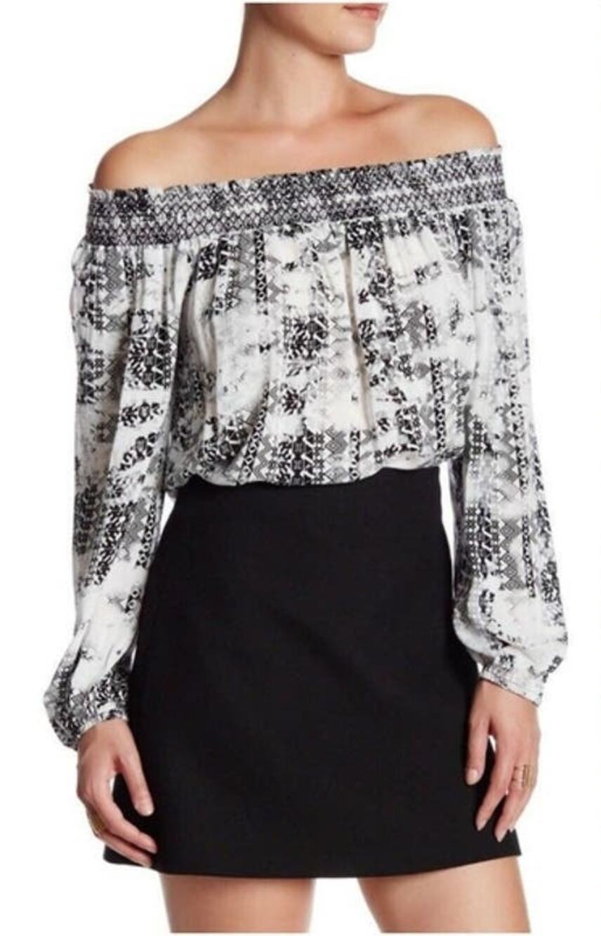 Parker Black & White Aztec Print Off-The-Shoulder Blouse Top Size S